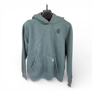 EUC Carhartt Iconic Clarksburg Women’s Logo Teal Pullover Hoodie